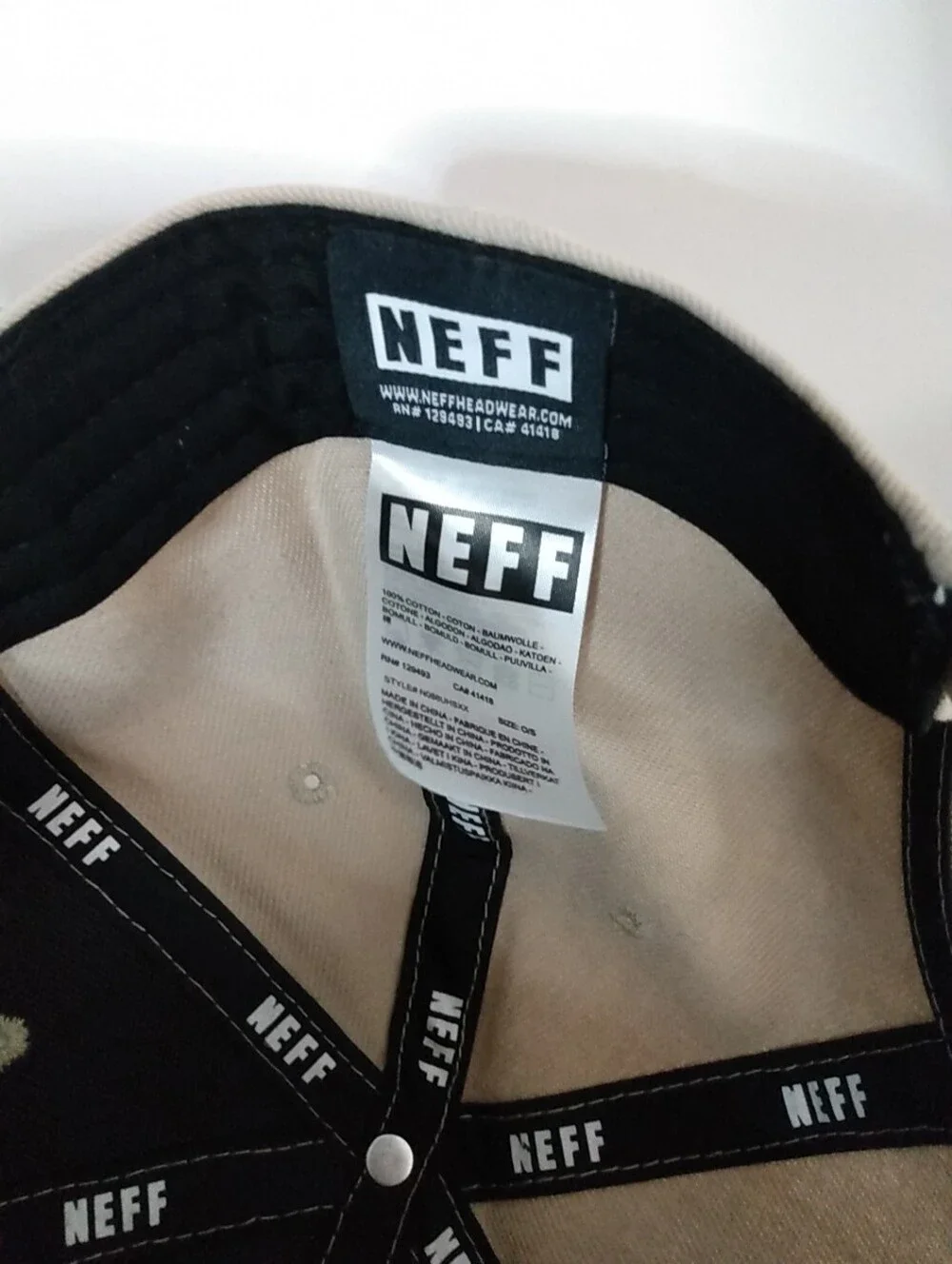 Original NEFF Co Snapback Hat Tan w/ Patch Beige Adjustable Skater Surfer Cap